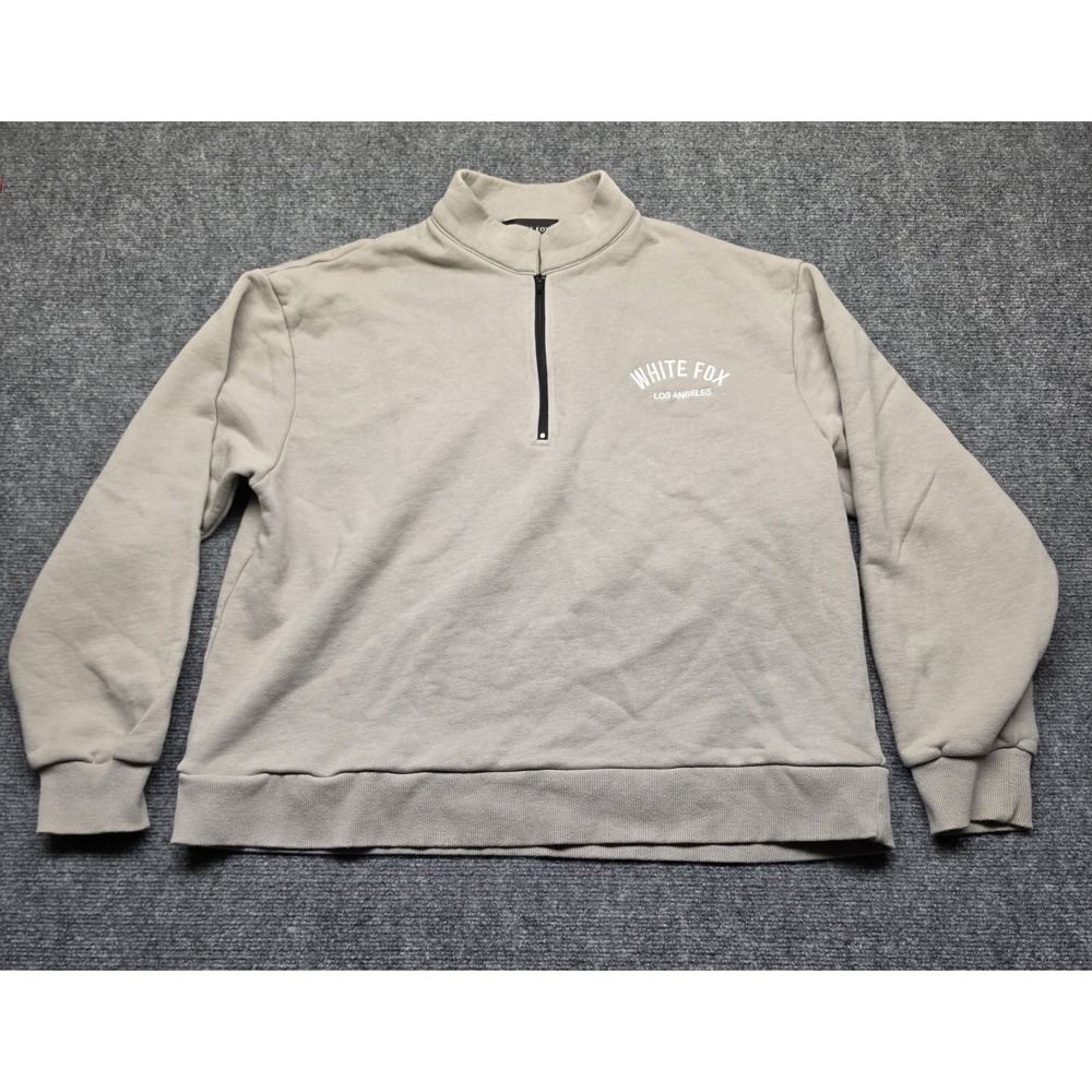 White Fox Los Angeles Quarter Zip Sweatshirt Tan Taupe M/L Embroidered Logo